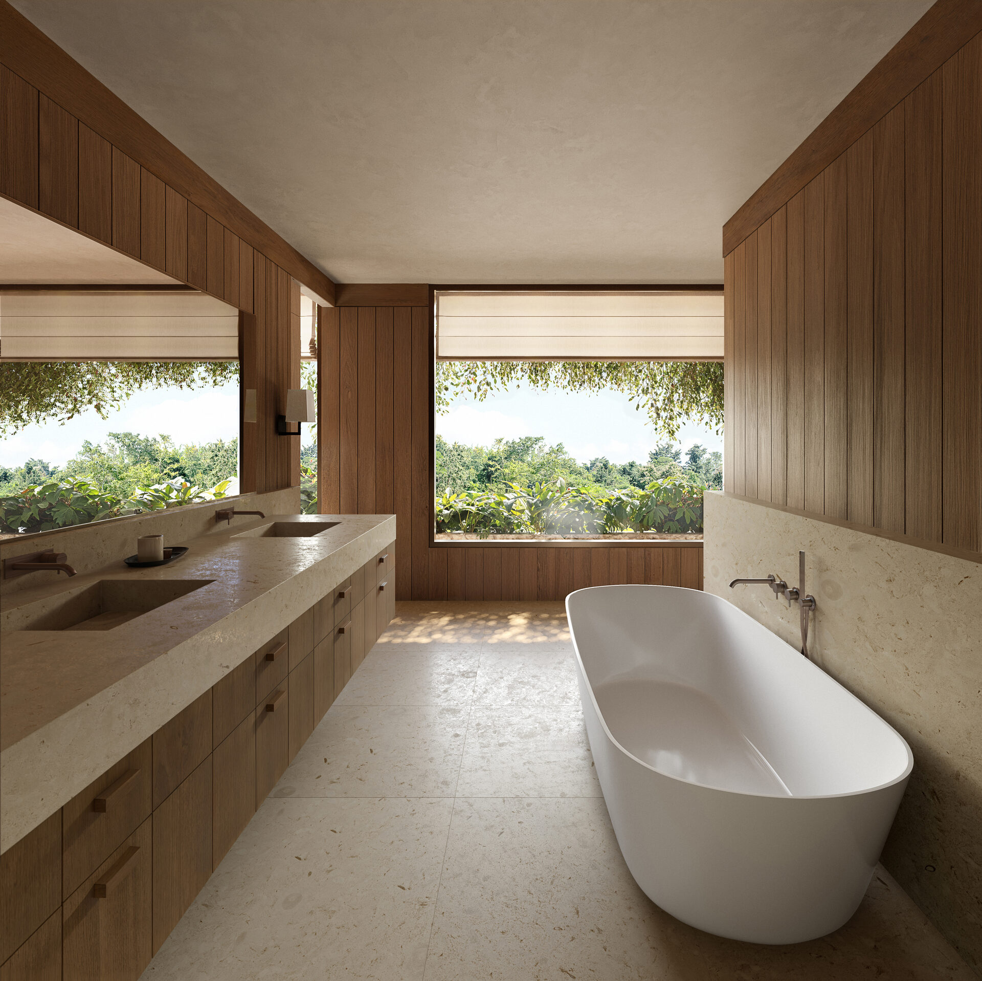 Primary bathroom with deep soaking tub and Dornbracht fixtures