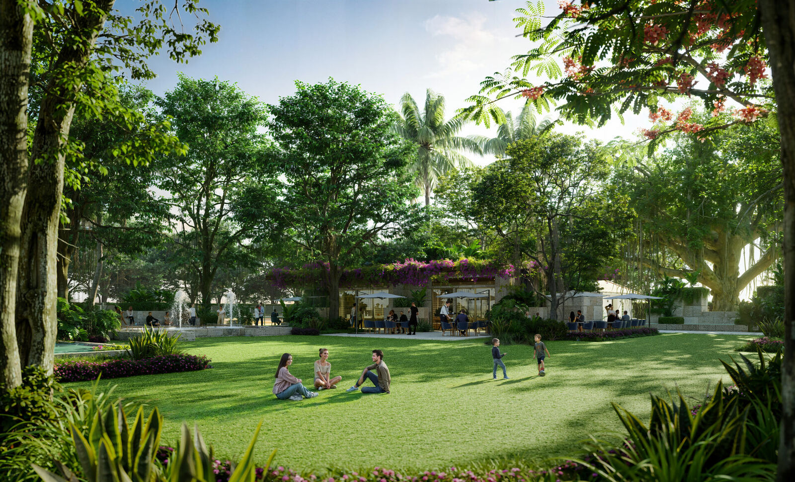 Open-air paseo with shops and dining